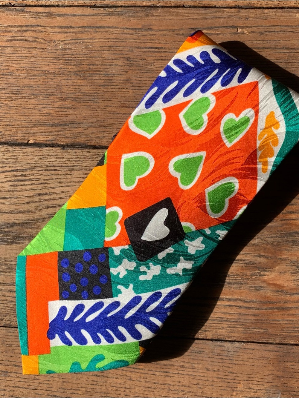 Vintage 90s colorful abstract geo hearts silk tie